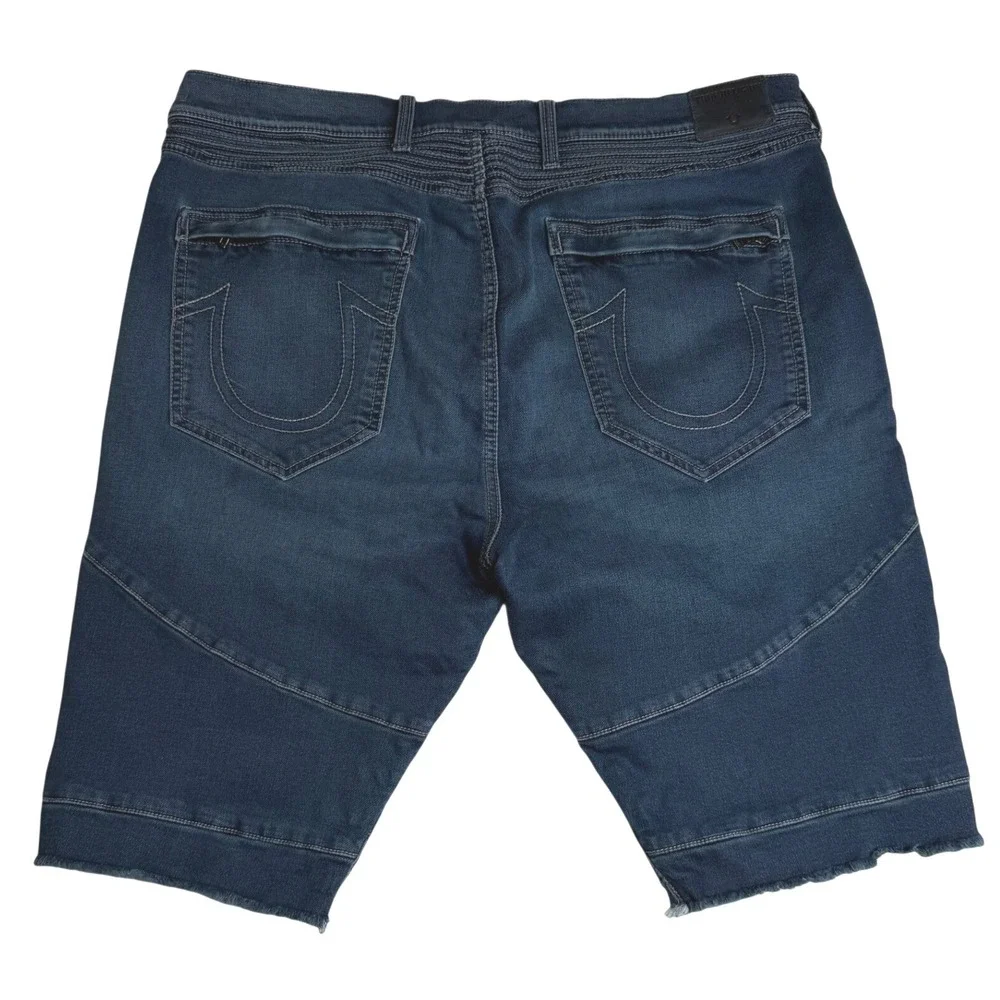 True Religion Geno Moto Biker Denim Shorts Dark‎ Wash Mens 42